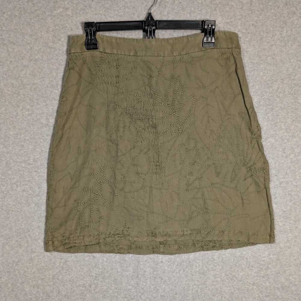 Tommy Bahama‎ Skirt Womens 6 Green Linen Embroidered Tropical Mini Earthy